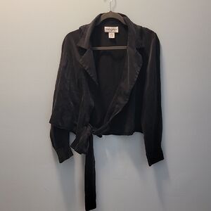 Bloomingdale's Black Satin Tie-Front Blazer Jacket